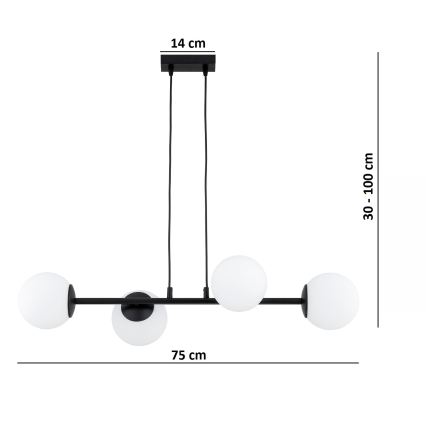 Brilagi - Lustr na lanku MILO 4xE27/60W/230V černá