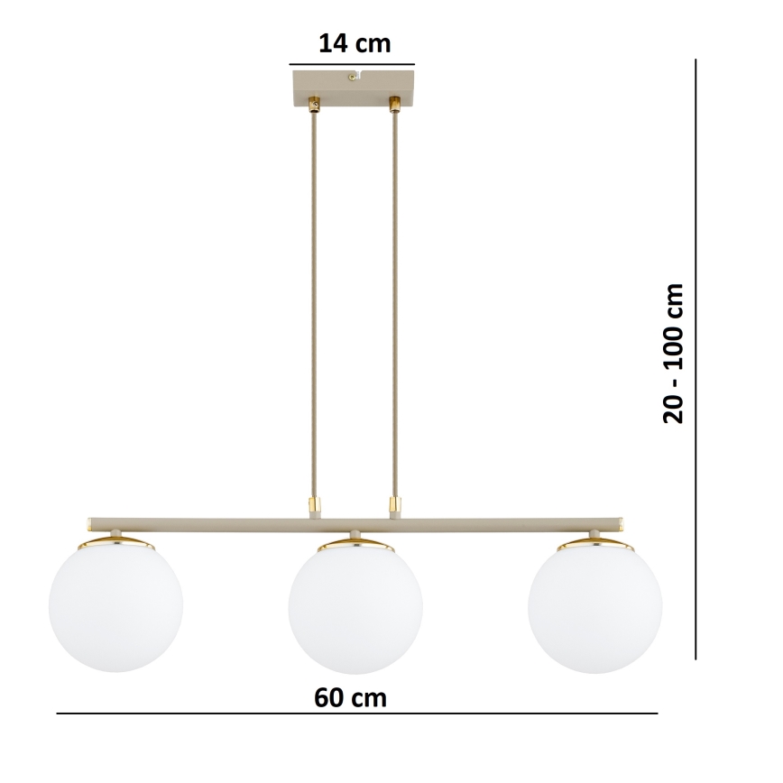 Brilagi - Lustr na lanku MILO ECRU 3xE27/60W/230V béžová/zlatá