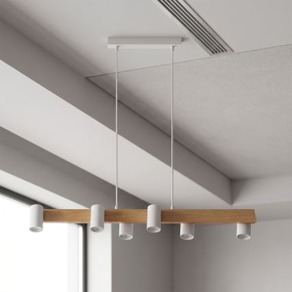 BRILAGI - Lustr na lanku SELE 6xGU10/30W/230V bílá/dekor dubu
