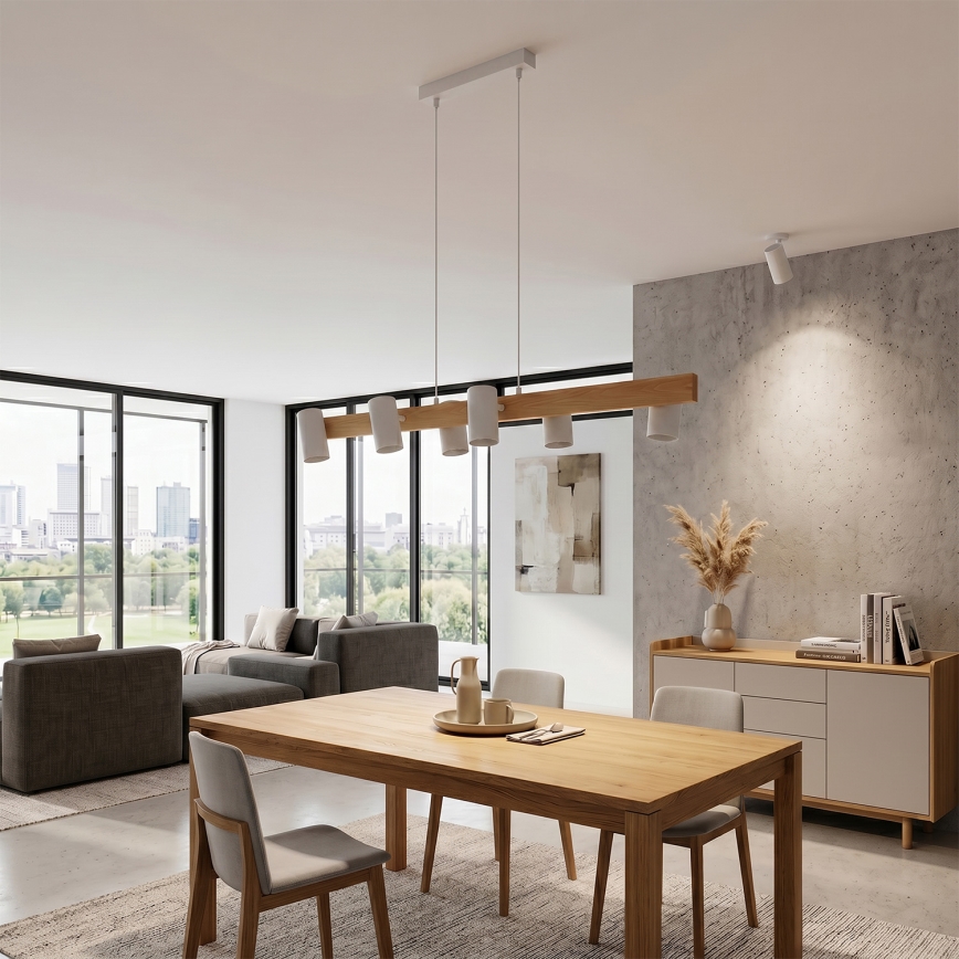 BRILAGI - Lustr na lanku SELE 6xGU10/30W/230V bílá/dekor dubu