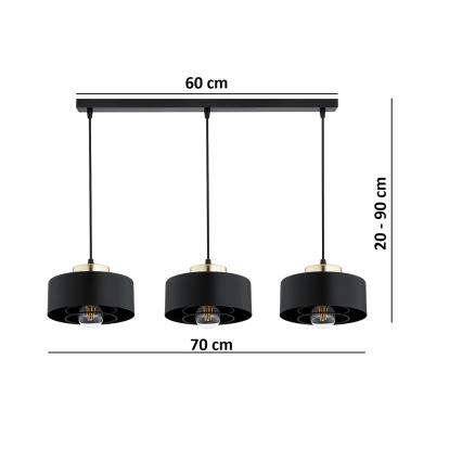 Brilagi - Lustr na lanku SPRING 3xE27/60W/230V černá/zlatá
