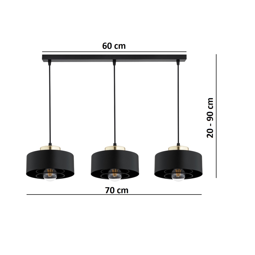 Brilagi - Lustr na lanku SPRING 3xE27/60W/230V černá/zlatá