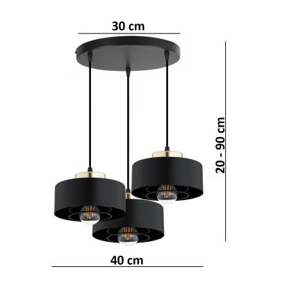 Brilagi - Lustr na lanku SPRING 3xE27/60W/230V černá/zlatá