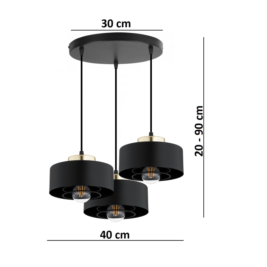 Brilagi - Lustr na lanku SPRING 3xE27/60W/230V černá/zlatá