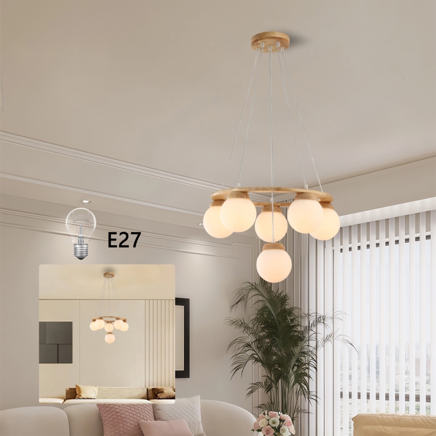 Brilagi - Lustr na lanku VISBY WOOD 6xE27/60W/230V pr. 58 cm dřevo