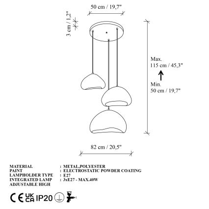 Brilagi - Lustr na lanku WABI SABI 3xE27/40W/230V pr. 82 cm bílá