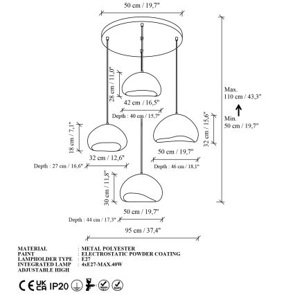 Brilagi - Lustr na lanku WABI SABI 4xE27/40W/230V pr. 95 cm bílá