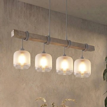 BRILAGI - Lustr na lanku WOOD GLASS 4xE27/60W/230V borovice/šedá/bílá