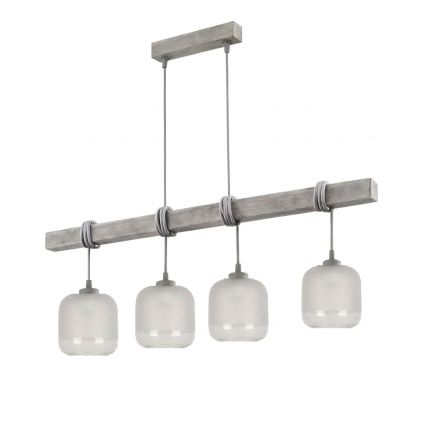 BRILAGI - Lustr na lanku WOOD GLASS 4xE27/60W/230V borovice/šedá/bílá