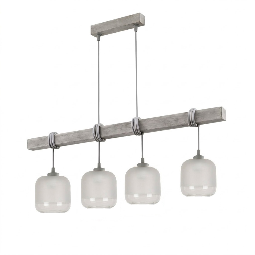 BRILAGI - Lustr na lanku WOOD GLASS 4xE27/60W/230V borovice/šedá/bílá