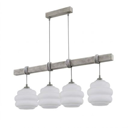 BRILAGI - Lustr na lanku WOOD GLASS 4xE27/60W/230V borovice/šedá/bílá