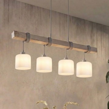 BRILAGI - Lustr na lanku WOOD GLASS 4xE27/60W/230V borovice/šedá/bílá