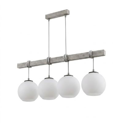 BRILAGI - Lustr na lanku WOOD GLASS 4xE27/60W/230V borovice/šedá/bílá