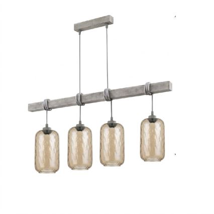 BRILAGI - Lustr na lanku WOOD GLASS 4xE27/60W/230V borovice/šedá/kouřová hnědá