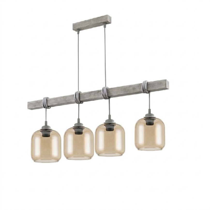 BRILAGI - Lustr na lanku WOOD GLASS 4xE27/60W/230V borovice/šedá/kouřová hnědá