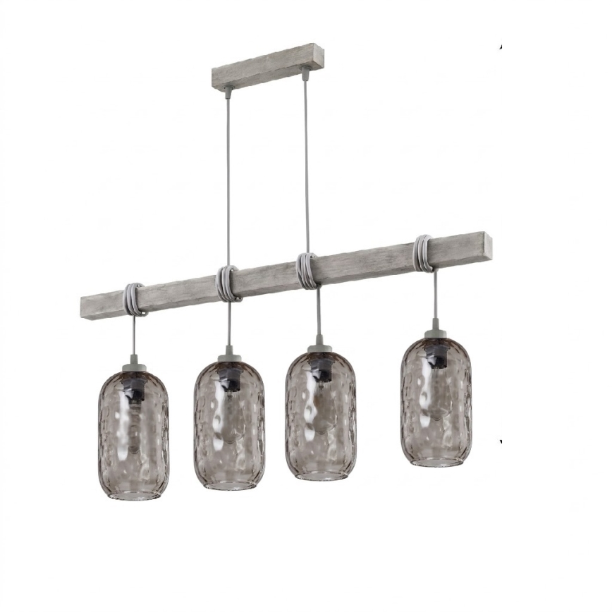 BRILAGI - Lustr na lanku WOOD GLASS 4xE27/60W/230V borovice/šedá/kouřová šedá
