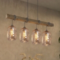 BRILAGI - Lustr na lanku WOOD GLASS 4xE27/60W/230V borovice/šedá/kouřová hnědá