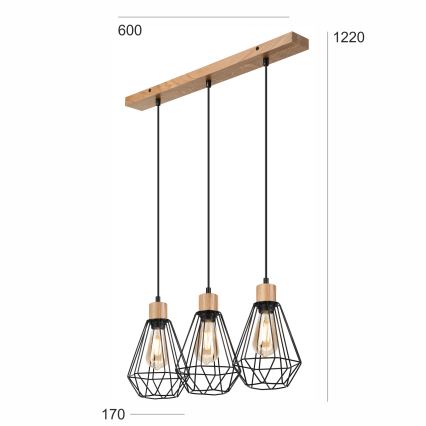 Brilagi - Lustr na lanku WOODY BASKET 3xE27/60W/230V dub