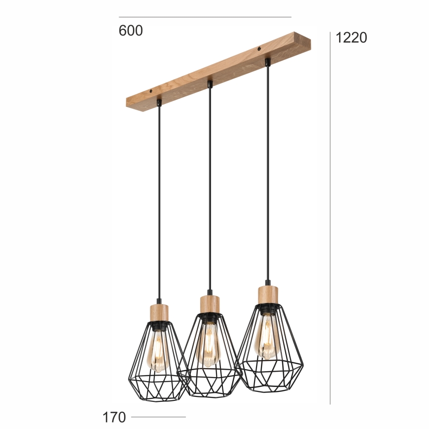 Brilagi - Lustr na lanku WOODY BASKET 3xE27/60W/230V dub