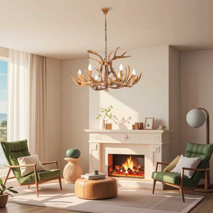 Brilagi - Lustr na řetězu DEER 6xE14/10W/230V pr. 80 cm paroží