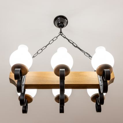 Brilagi - Lustr na řetězu QUEEN 6xE14/40W/230V buk