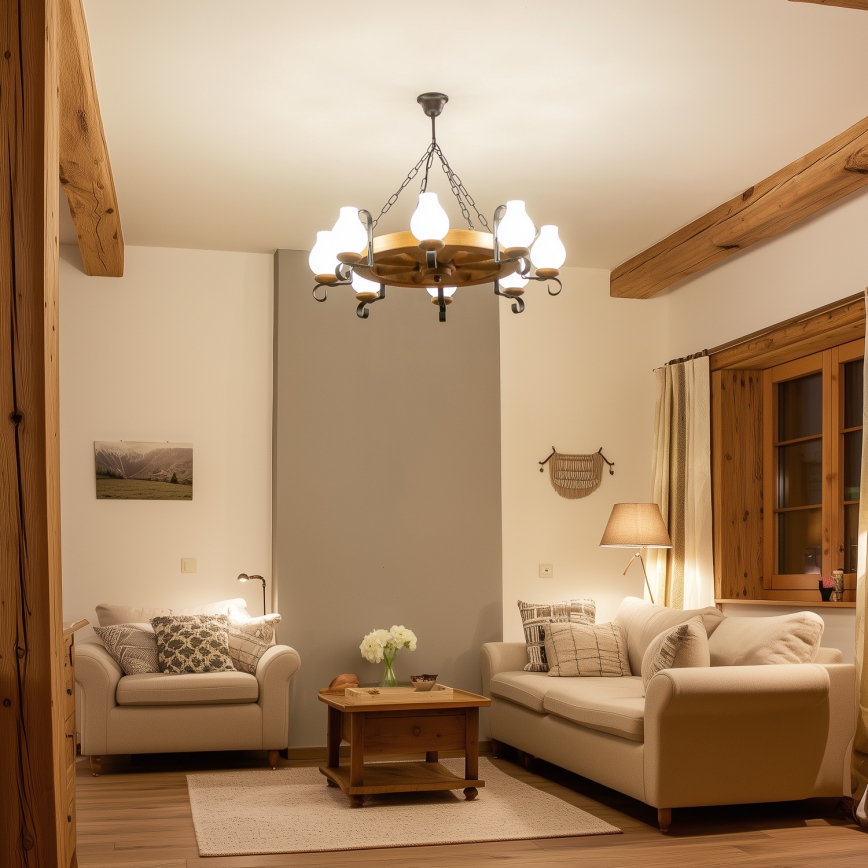 Brilagi - Lustr na řetězu ROATA 8xE14/40W/230V pr. 70 cm buk