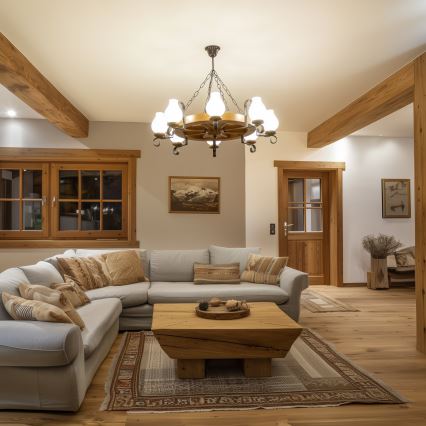 Brilagi - Lustr na řetězu ROATA 8xE14/40W/230V pr. 70 cm buk/ořech