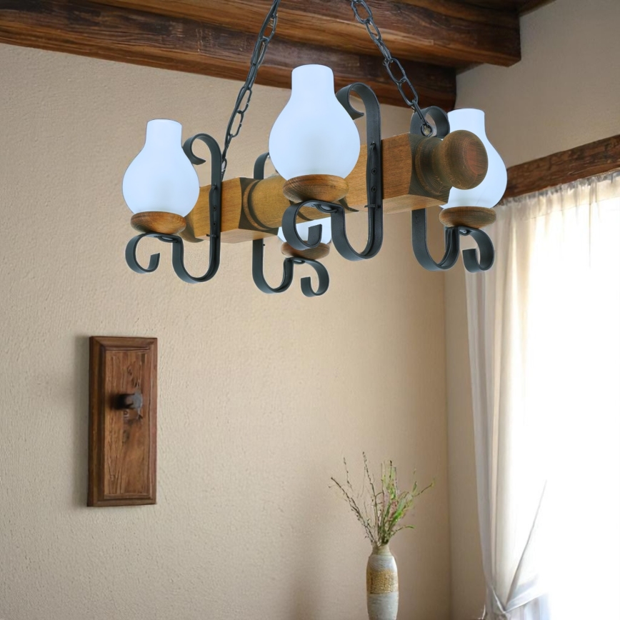 Brilagi - Lustr na řetězu RUSTIC 4xE14/40W/230V buk