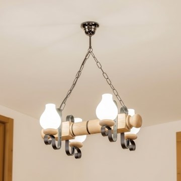 Brilagi - Lustr na řetězu RUSTIC 4xE14/40W/230V dub