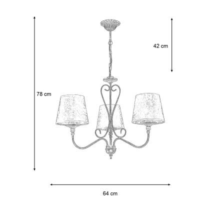 Brilagi - Lustr na řetězu SONIA 3xE27/15W/230V pr. 64 cm krémová/patina
