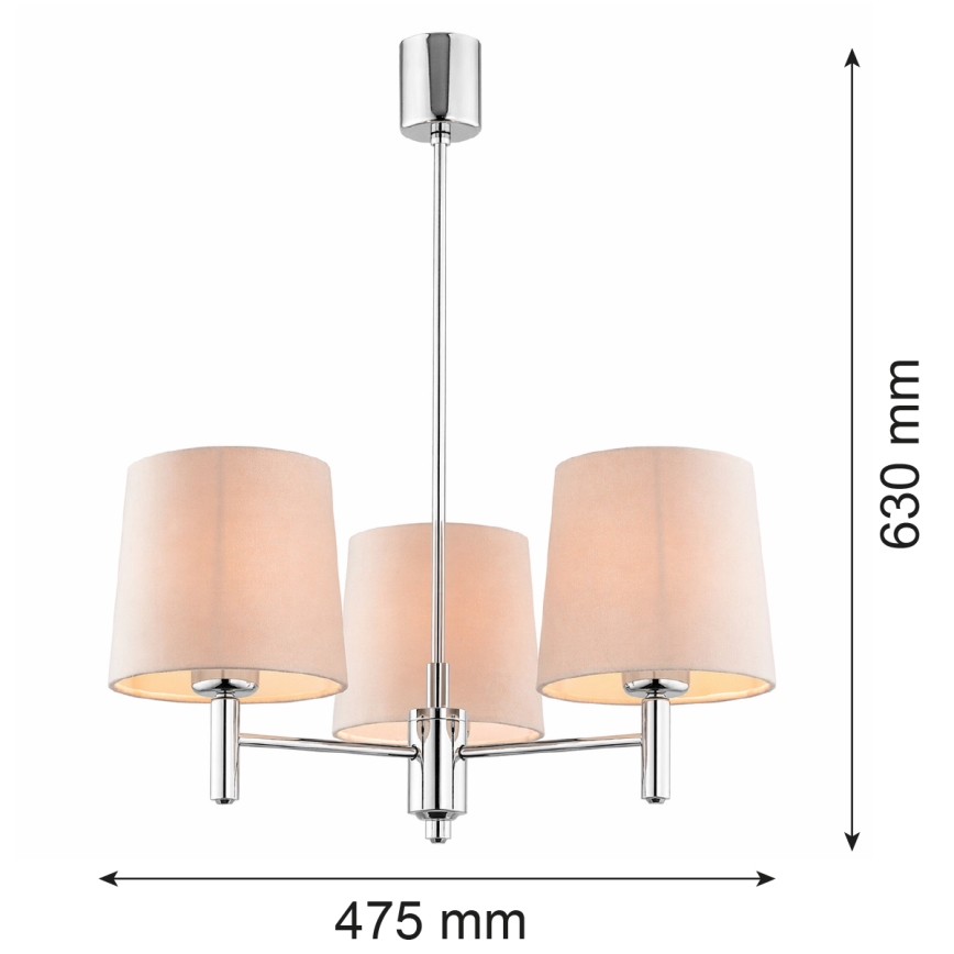 Brilagi - Lustr na tyči MONTE 3xE27/60W/230V béžová/lesklý chrom