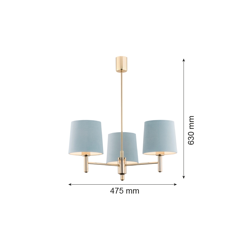 Brilagi - Lustr na tyči MONTE 3xE27/60W/230V modrá/zlatá