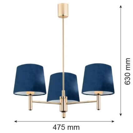 Brilagi - Lustr na tyči MONTE 3xE27/60W/230V modrá/zlatá