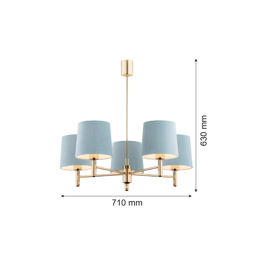 Brilagi - Lustr na tyči MONTE 5xE27/60W/230V modrá/zlatá