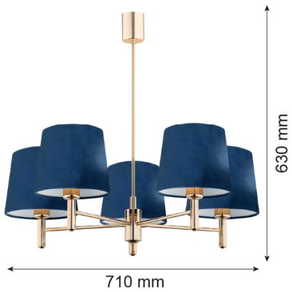 Brilagi - Lustr na tyči MONTE 5xE27/60W/230V modrá/zlatá