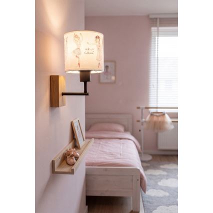 Brilagi - Dětská nástěnná lampa BOBO WOOD 1xE27/25W/230V dub/černá/bílá/růžová/baletky