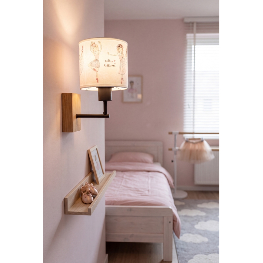 Brilagi - Dětská nástěnná lampa BOBO WOOD 1xE27/25W/230V dub/černá/bílá/růžová/baletky