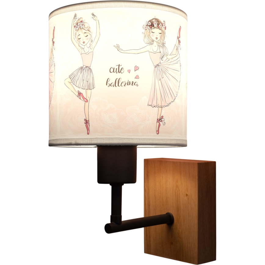 Brilagi - Dětská nástěnná lampa BOBO WOOD 1xE27/25W/230V dub/černá/bílá/růžová/baletky