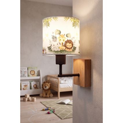 Brilagi - Dětská nástěnná lampa BOBO WOOD 1xE27/25W/230V dub/černá/bílá/zelená/džungle