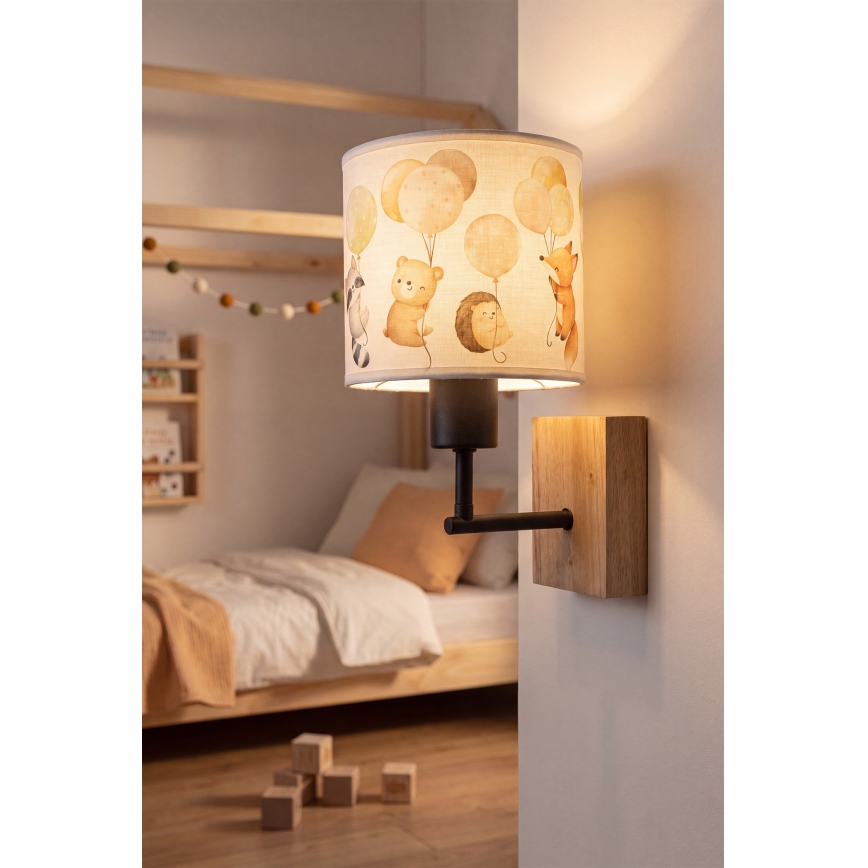 Brilagi - Dětská nástěnná lampa BOBO WOOD 1xE27/25W/230V dub/černá/bílá/zvířátka