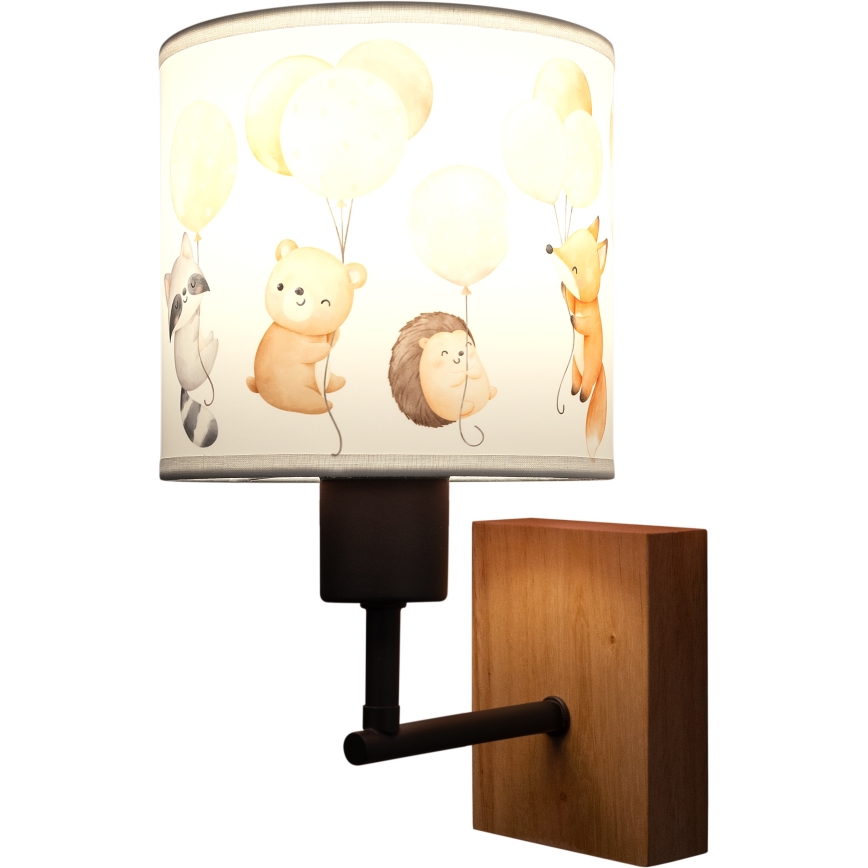 Brilagi - Dětská nástěnná lampa BOBO WOOD 1xE27/25W/230V dub/černá/bílá/zvířátka