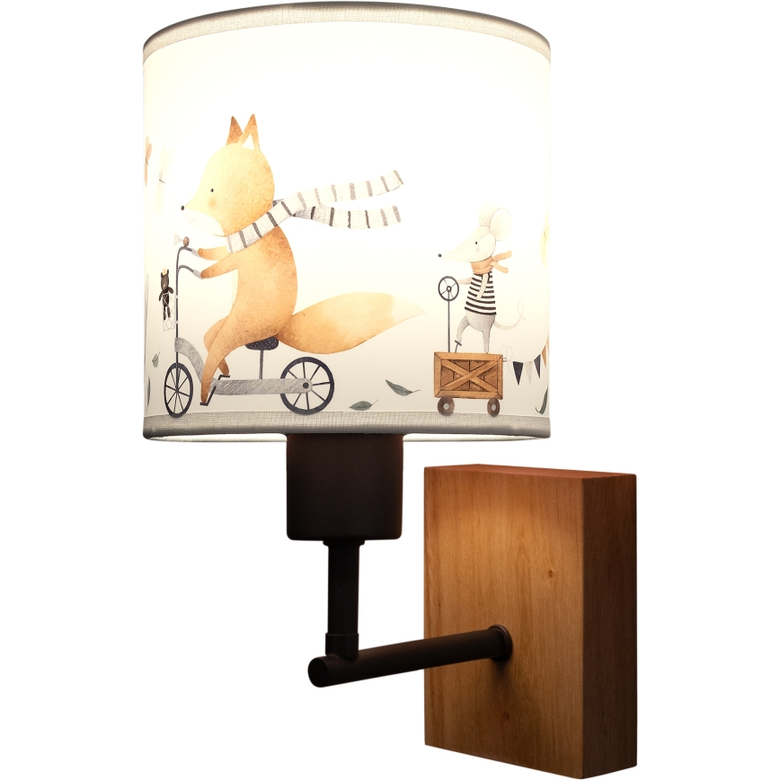 Brilagi - Dětská nástěnná lampa BOBO WOOD 1xE27/25W/230V dub/černá/bílá/zvířátka