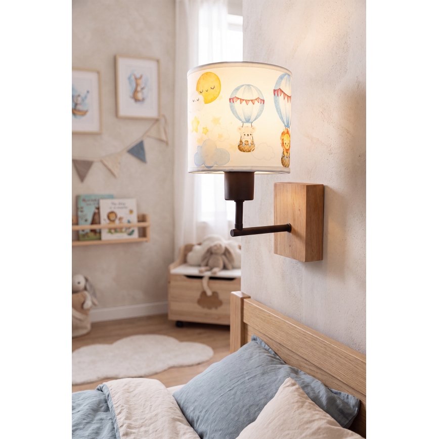 Brilagi - Dětská nástěnná lampa BOBO WOOD 1xE27/25W/230V dub/černá/bílá/zvířátka