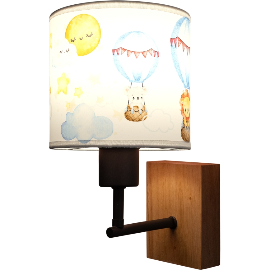 Brilagi - Dětská nástěnná lampa BOBO WOOD 1xE27/25W/230V dub/černá/bílá/zvířátka
