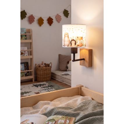 Brilagi - Dětská nástěnná lampa BOBO WOOD 1xE27/25W/230V dub/černá/bílá/zvířátka