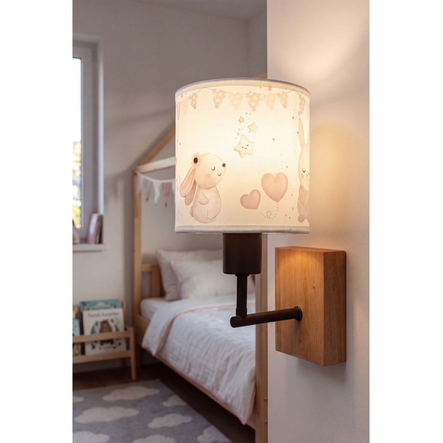 Brilagi - Dětská nástěnná lampa BOBO WOOD 1xE27/25W/230V dub/černá/krémová/králíčci