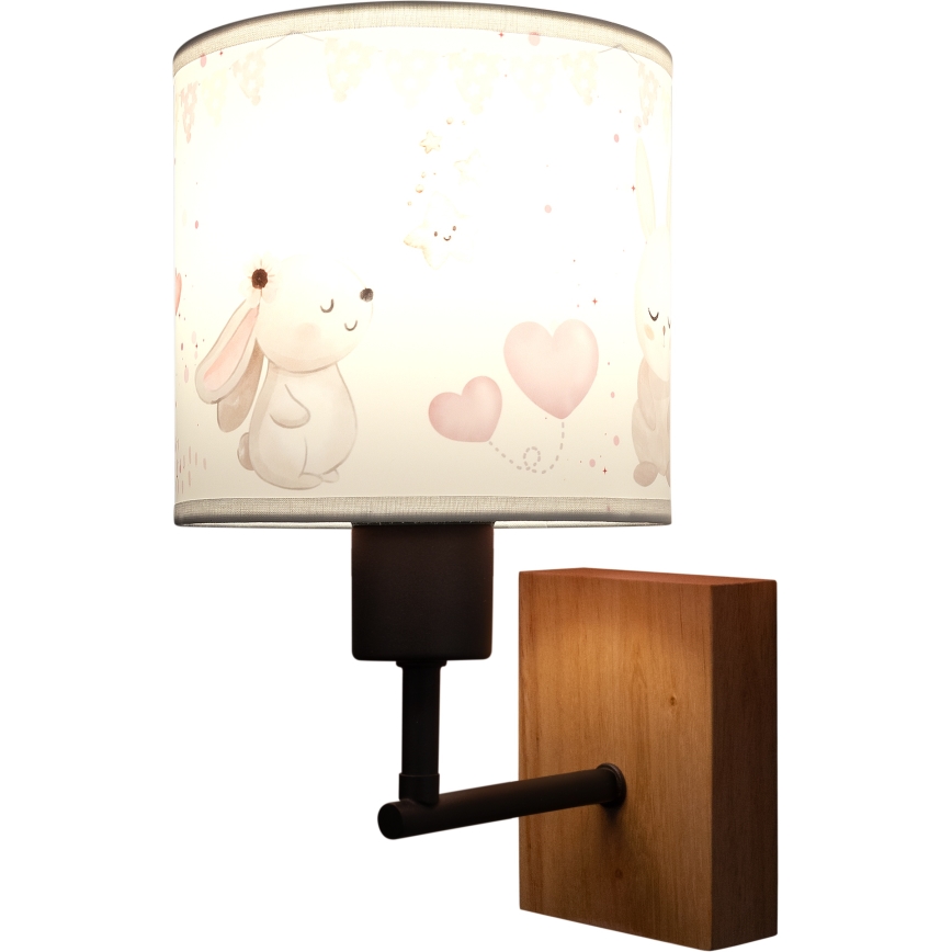 Brilagi - Dětská nástěnná lampa BOBO WOOD 1xE27/25W/230V dub/černá/krémová/králíčci