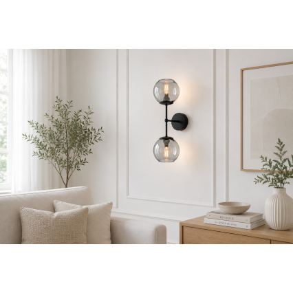 Brilagi - Nástěnná lampa DIOR 2xE27/60W/230V černá/kouřová šedá