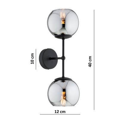 Brilagi - Nástěnná lampa DIOR 2xE27/60W/230V černá/kouřová šedá