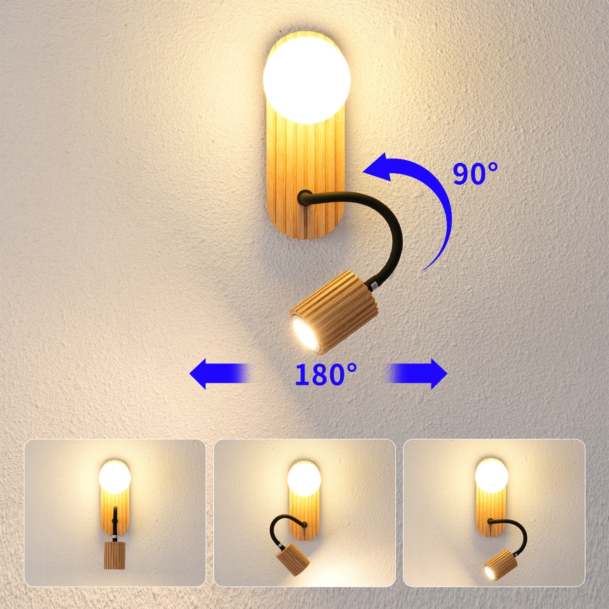 Brilagi - Nástěnná lampa MODERN WOOD 1xG9/5W/230V + 1xGU10/8W kaučukovník